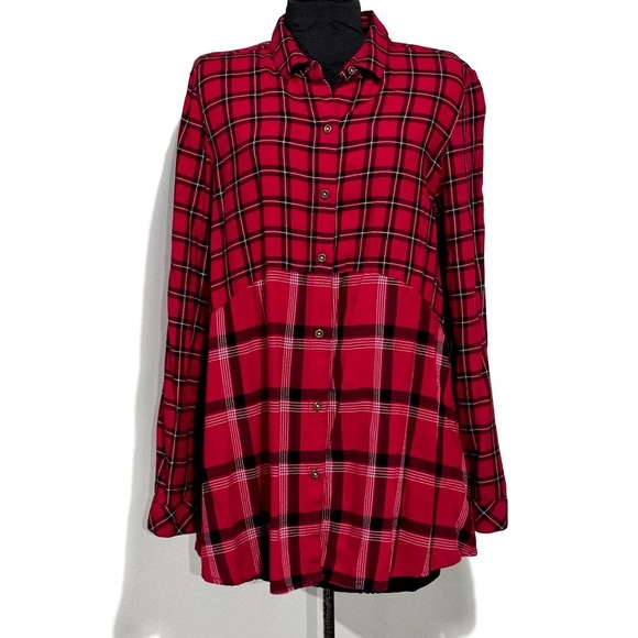 Beach Lunch Lounge‎ Black And Red Plaid Emery Button-up Flannel Shirt Large - Picture 3 of 13